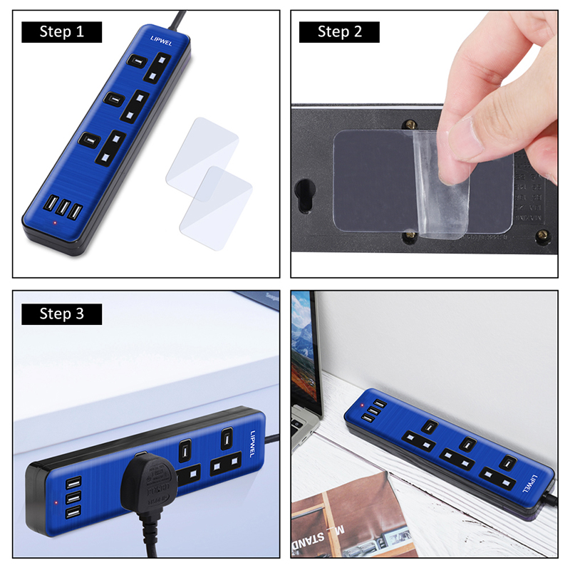 Extension lead with 3USB blue 5
